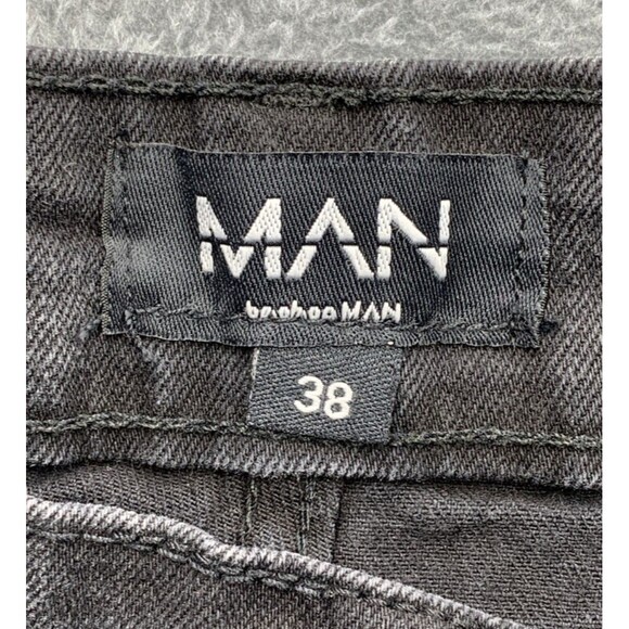 BooHoo Man Denim Jeans Men's Button Fly Black Distressed Hip Hop Size 38X32 - Picture 3 of 16